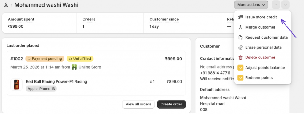 issue store credits in Shopify to specific customers