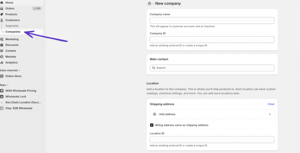 steps to set up a b2b catalogue in shopify
