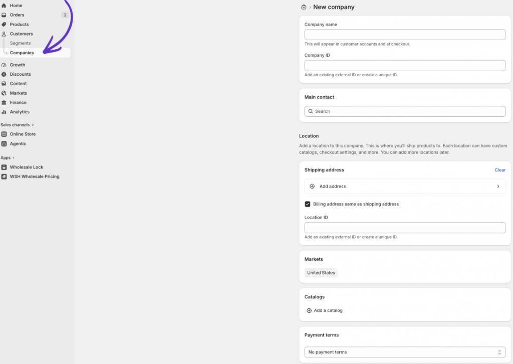 Shopify B2B Company Profiles Setup screenshot