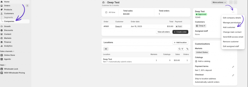 adding customers tomorrow companies in shopify's native b2b setup