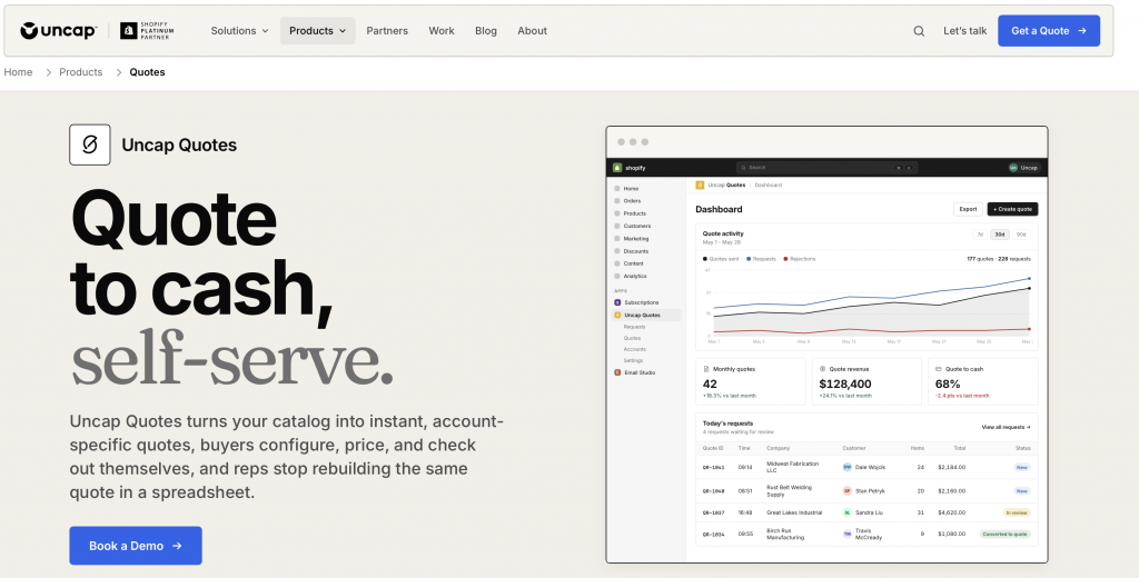 Uncap Quotes Shopify app for distributors and resellers