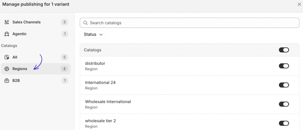 hide product variants by market or b2b catalogue on shopify